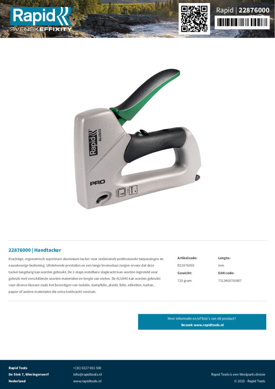 Productsheet Handtacker ALU840 | Grijs/groen