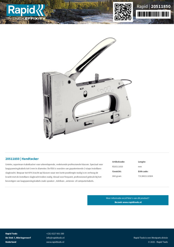 Productsheet Kabeltacker R36 | Metaal