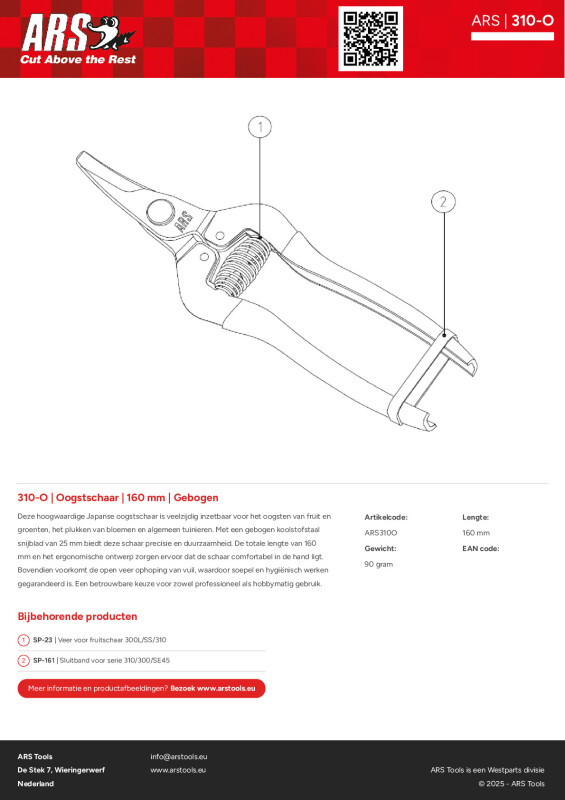 Productsheet Oogstschaar | 160 mm | Gebogen