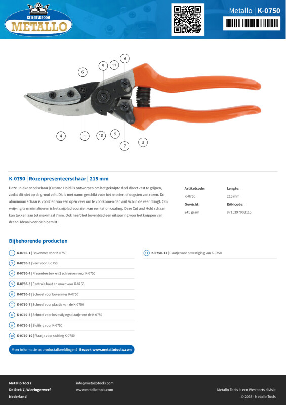 Productsheet Rozenpresenteerschaar | 215 mm