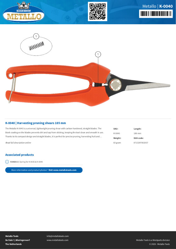 Productsheet Harvesting pruning shears 185 mm