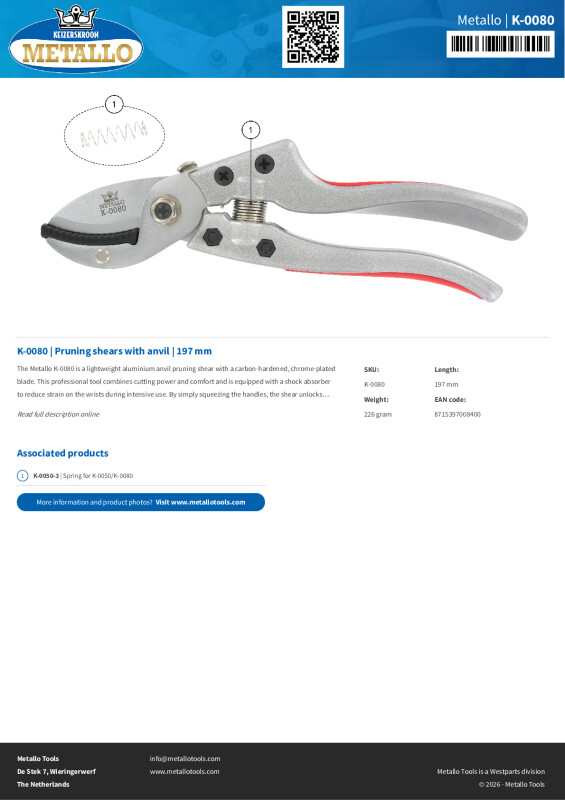 Productsheet Pruning shears with anvil | 197 mm
