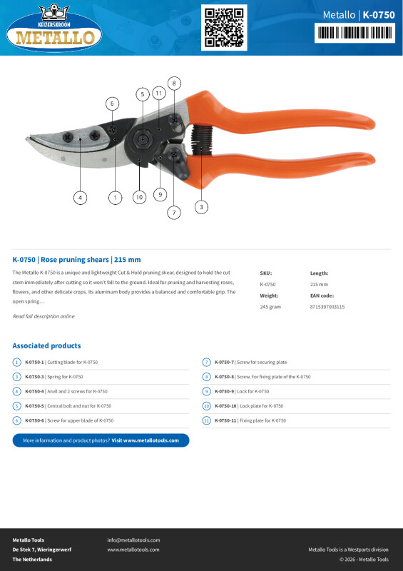 Productsheet Rose pruning shears | 215 mm