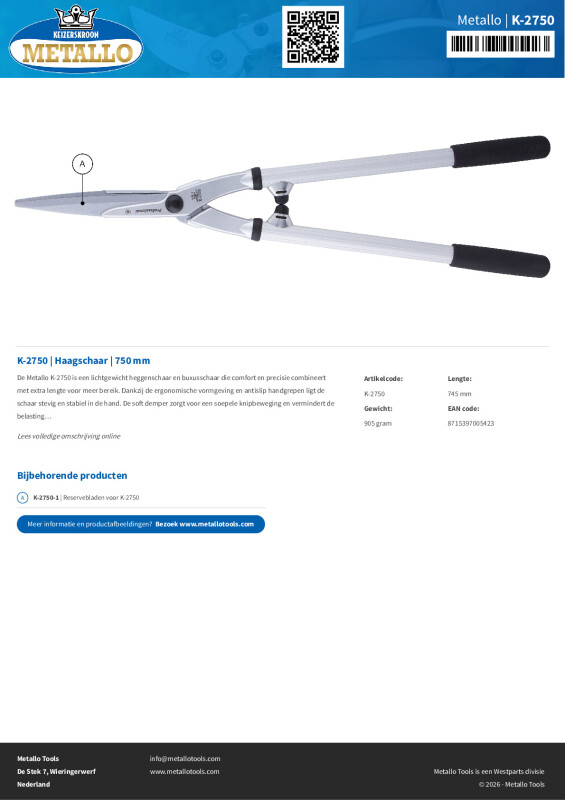 Productsheet Haagschaar | 750 mm