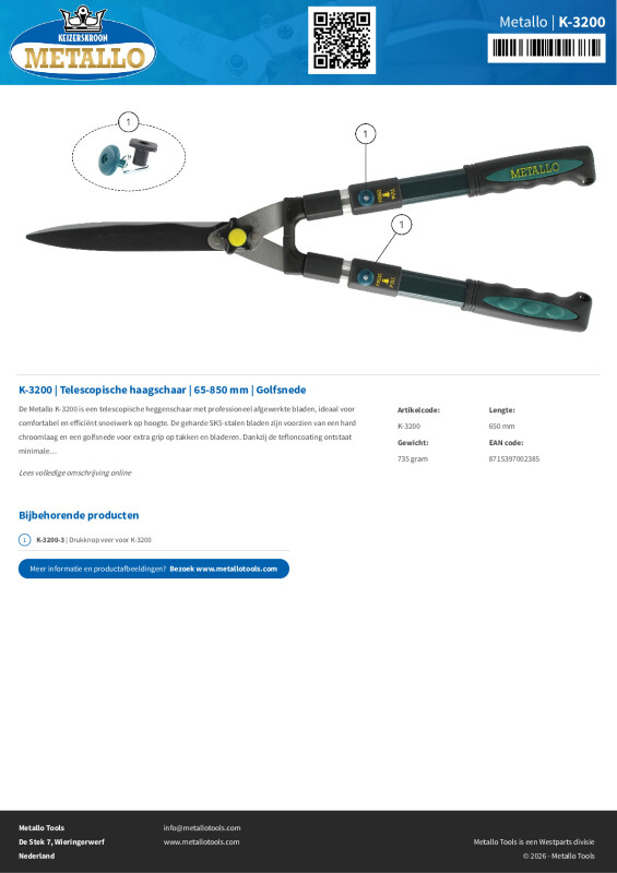 Productsheet Telescopische haagschaar | 65-850 mm | Golfsnede