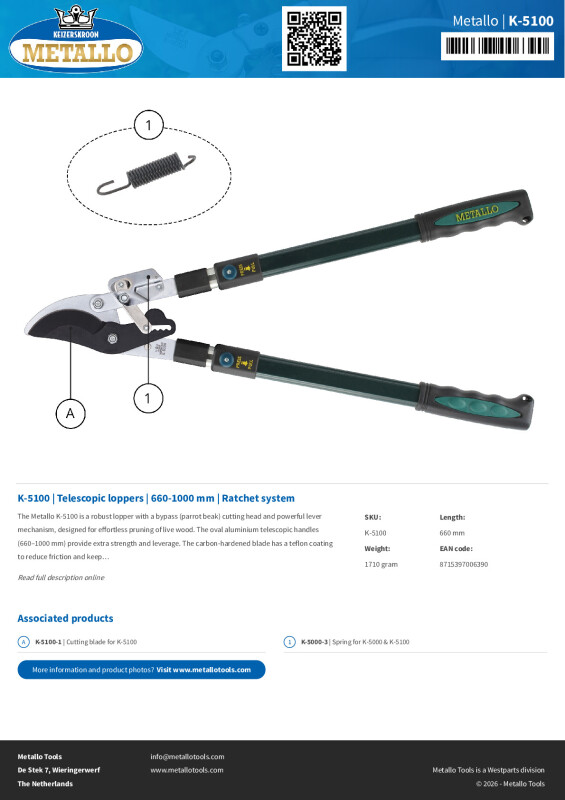Productsheet Telescopic loppers | 660-1000 mm | Ratchet system