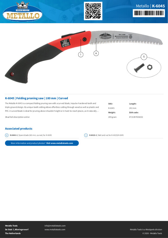 Productsheet Folding pruning saw | 180 mm | Curved