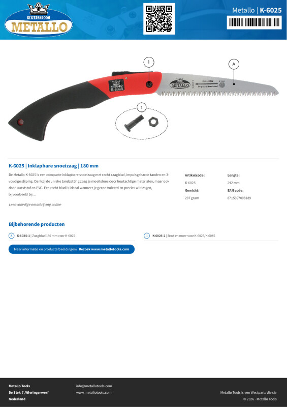 Productsheet Inklapbare snoeizaag | 180 mm