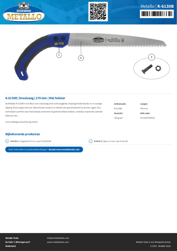 Productsheet Snoeizaag | 270 mm | Met holster