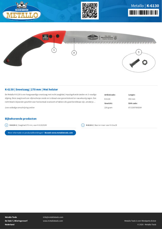 Productsheet Snoeizaag | 270 mm | Met holster