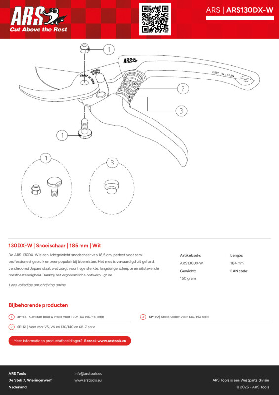 Onderdelentekening Snoeischaar  | 185 mm | Wit