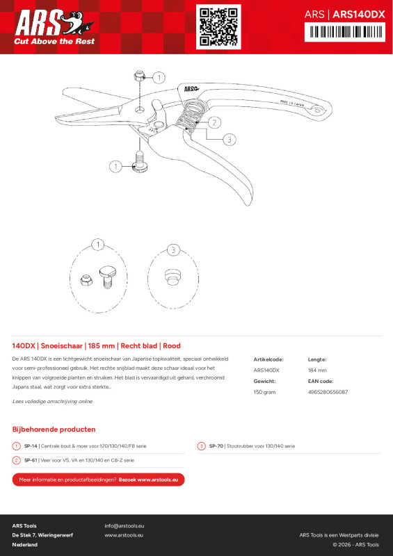 Productsheet Snoeischaar  | 185 mm | Recht blad | Rood