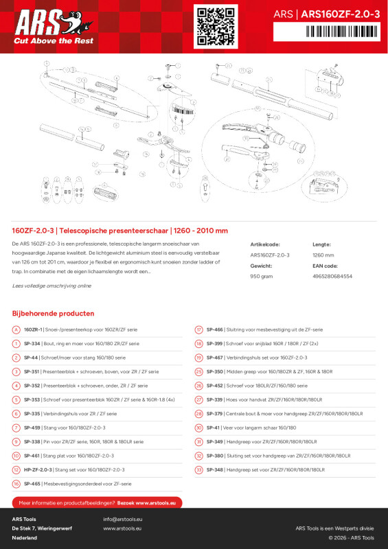 Productsheet Telescopische presenteerschaar | 1260 - 2010 mm