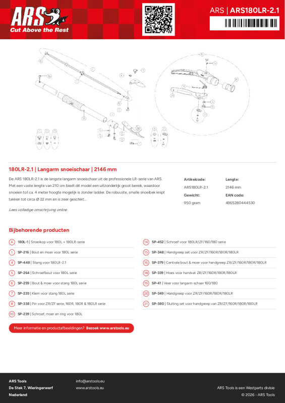 Onderdelentekening Langarm snoeischaar | 2146 mm