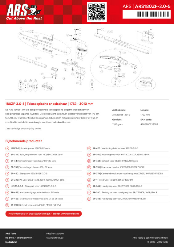 Productsheet Telescopische snoeischaar | 1762 - 3010 mm