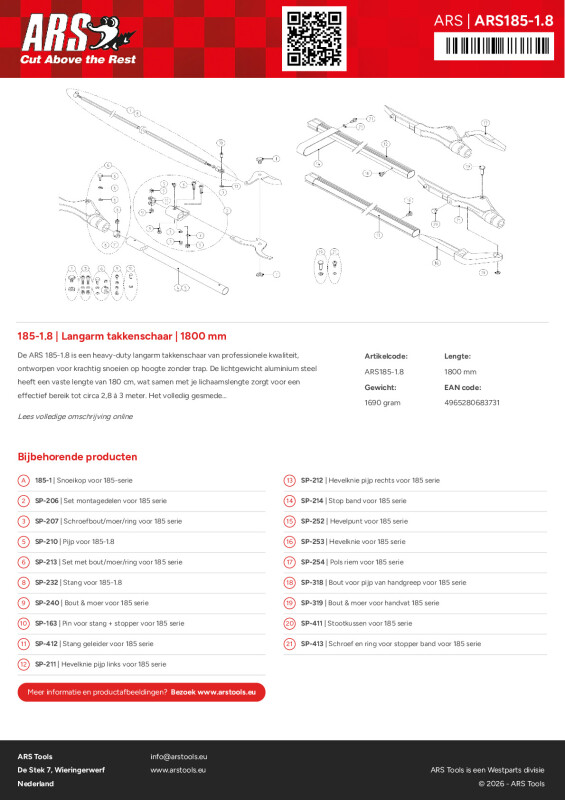 Productsheet Langarm takkenschaar | 1800 mm