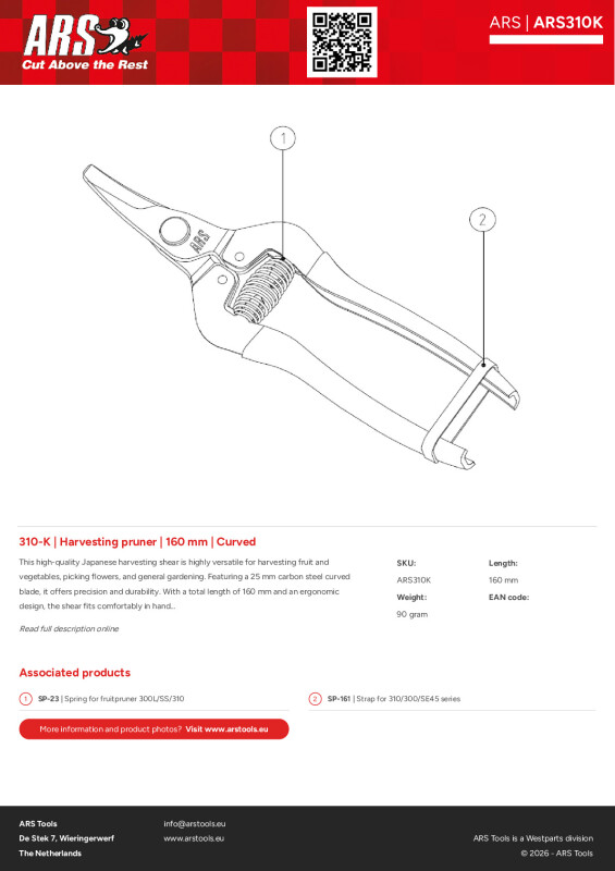 Productsheet Harvesting pruner | 160 mm | Curved