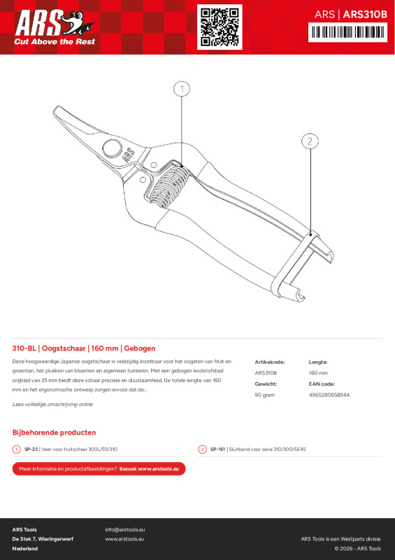 Onderdelentekening Oogstschaar | 160 mm | Gebogen