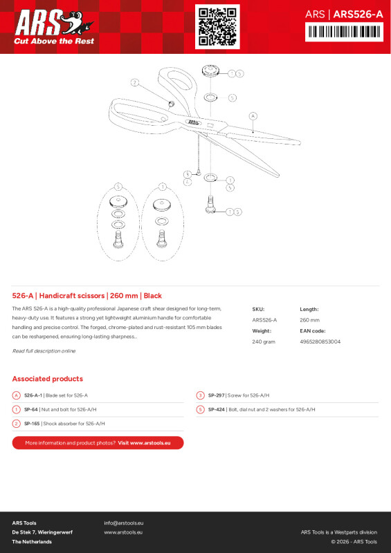 Handicraft scissors | 260 mm | Black » ARS Tools