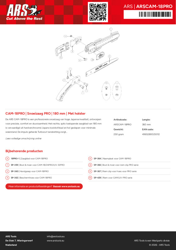 Productsheet Snoeizaag PRO | 180 mm | Met holster
