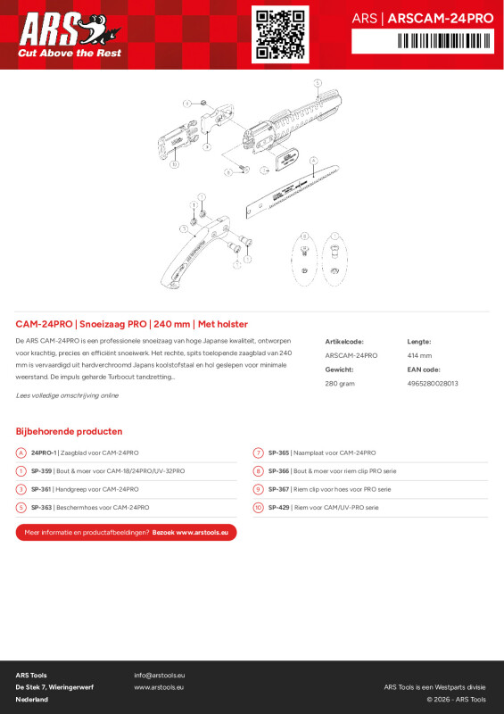 Productsheet Snoeizaag PRO | 240 mm | Met holster