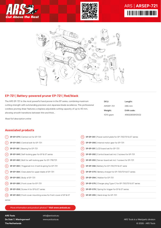 Productsheet Battery-powered pruner EP-721 | Red/black