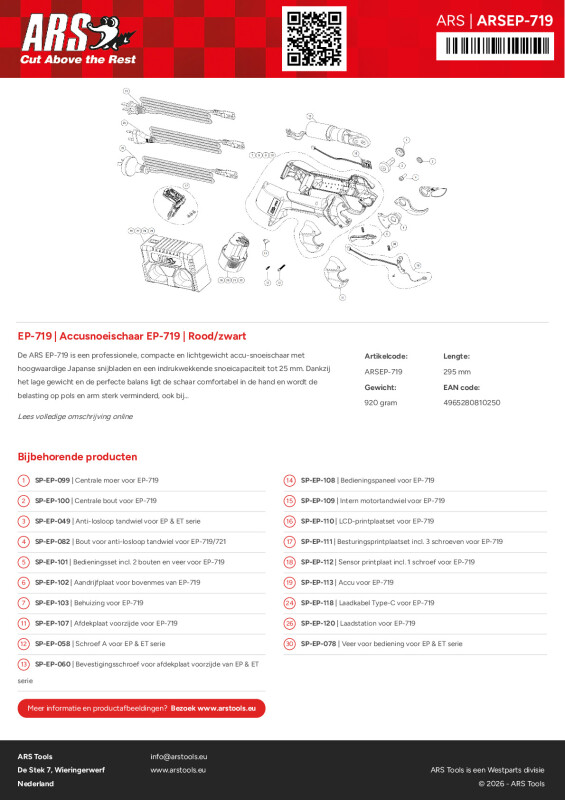 Onderdelentekening Accusnoeischaar EP-719 | Rood/zwart