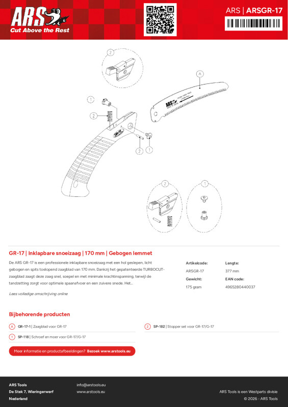Onderdelentekening Inklapbare snoeizaag | 170 mm | Gebogen lemmet