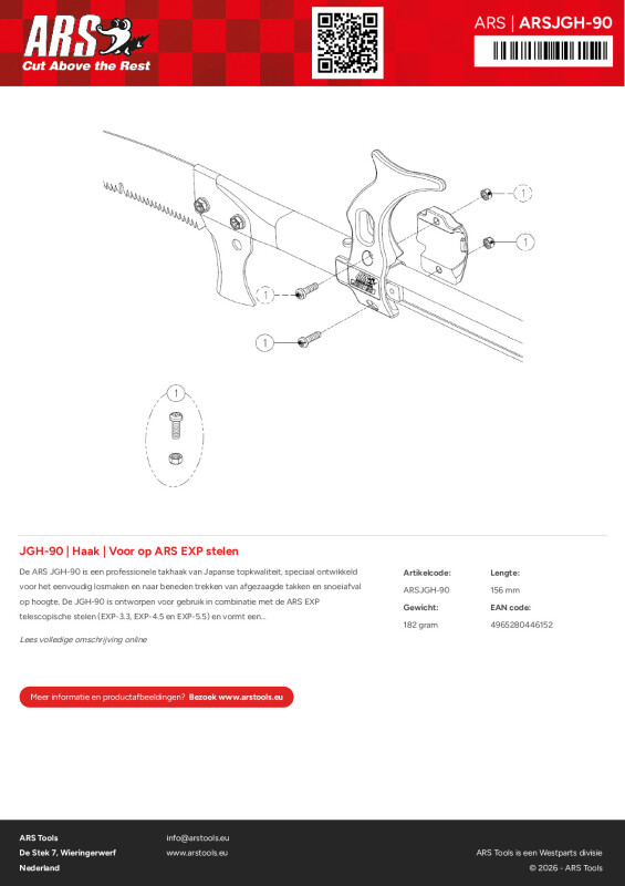 Productsheet Haak | Voor op ARS EXP stelen