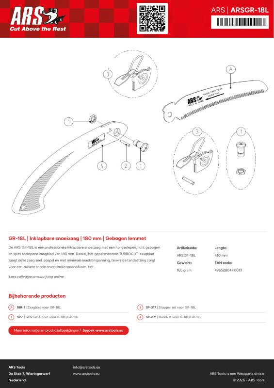 Productsheet Inklapbare snoeizaag | 180 mm | Gebogen lemmet