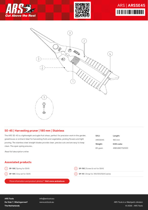 Productsheet Harvesting pruner | 180 mm | Stainless