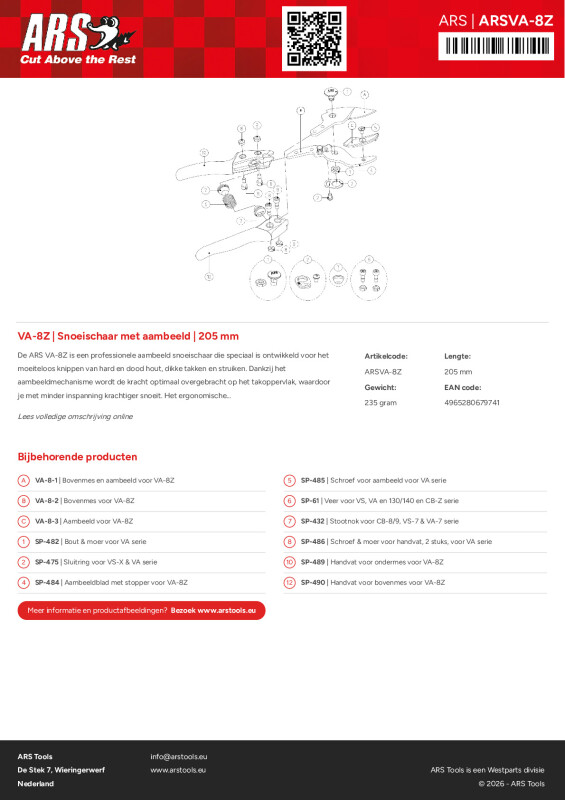 Productsheet Snoeischaar met aambeeld | 205 mm