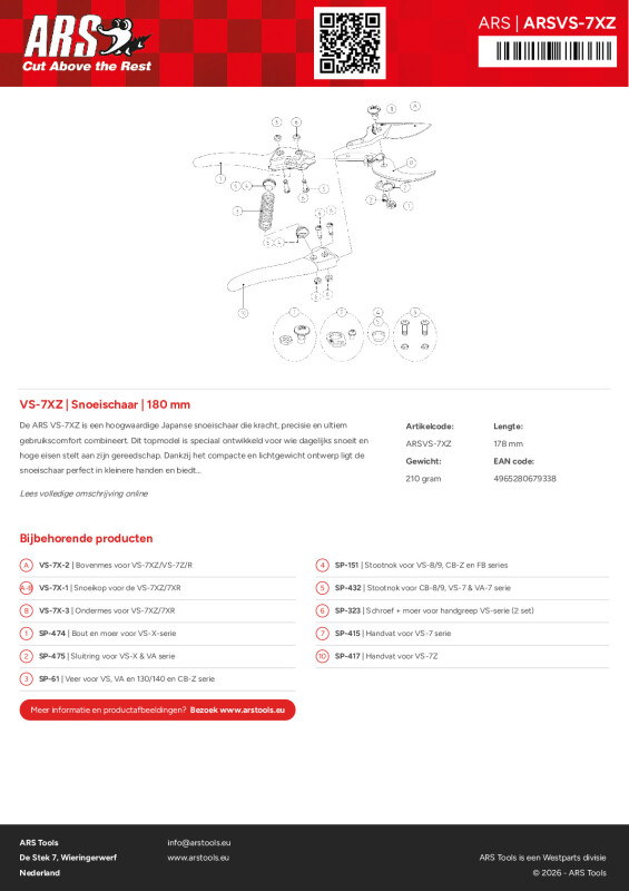 Onderdelentekening Snoeischaar  | 180 mm