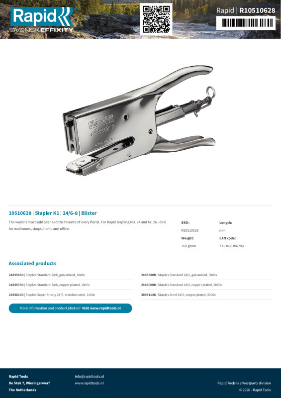 Productsheet Stapler K1 | 24/6-8 | Blister