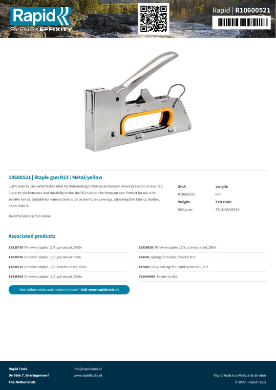 Productsheet Staple gun R23 | Metal/yellow