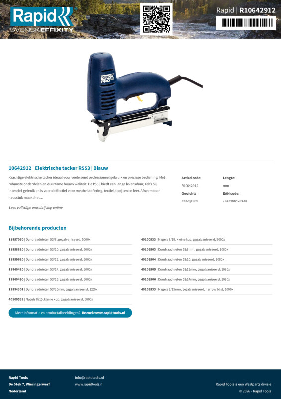 Productsheet Elektrische tacker R553 | Blauw