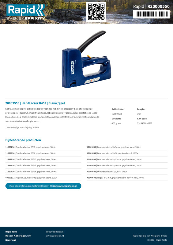 Productsheet Handtacker R453 | Blauw/geel