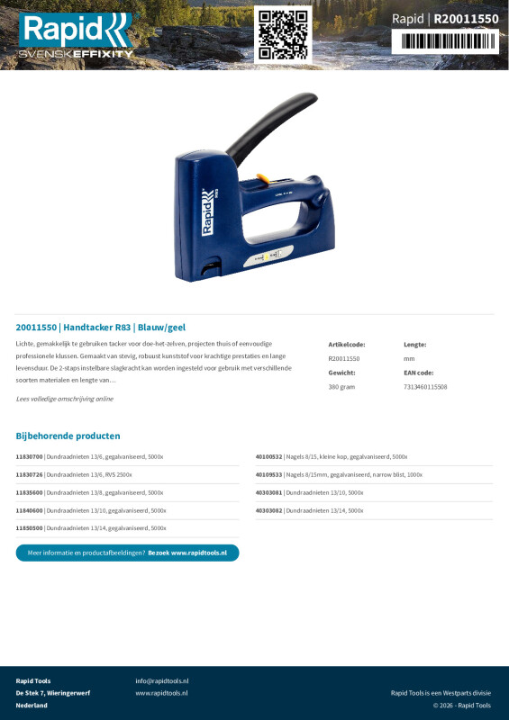 Productsheet Handtacker R83 | Blauw/geel