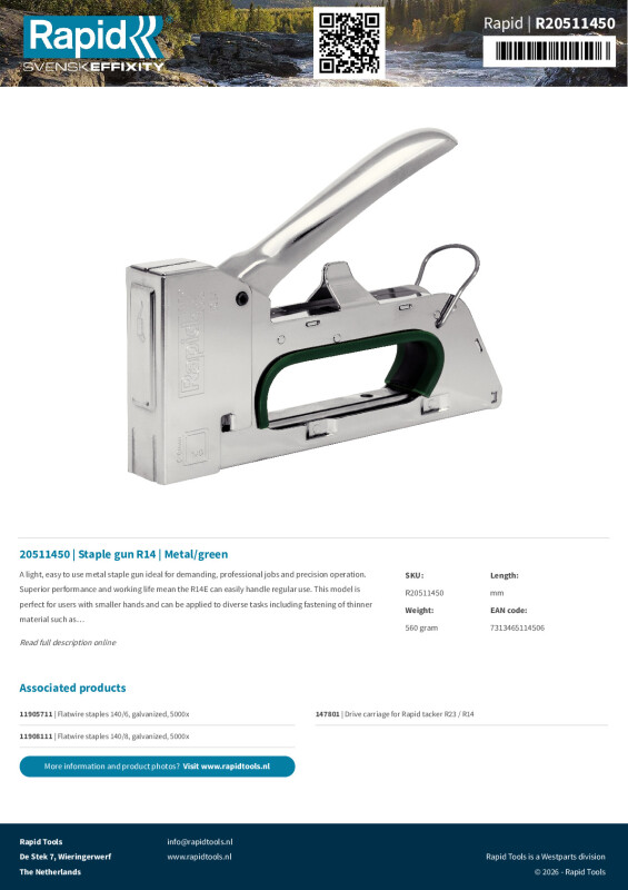 Productsheet Staple gun R14 | Metal/green