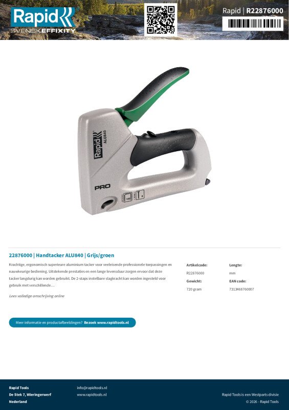 Productsheet Handtacker ALU840 | Grijs/groen