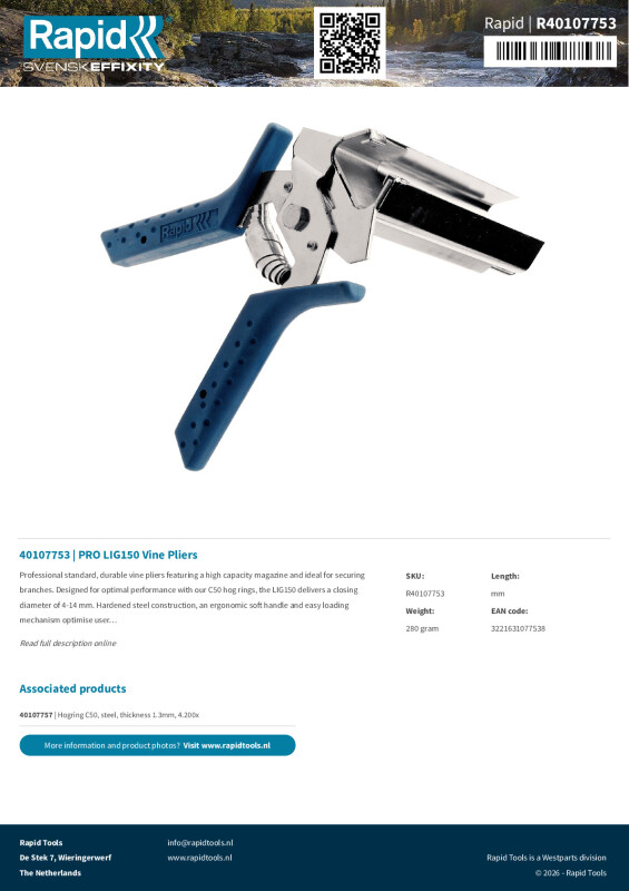Productsheet PRO LIG150 Vine Pliers