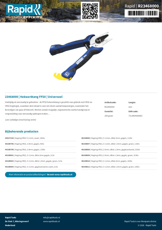 Productsheet Hekwerktang FP20 | Universeel