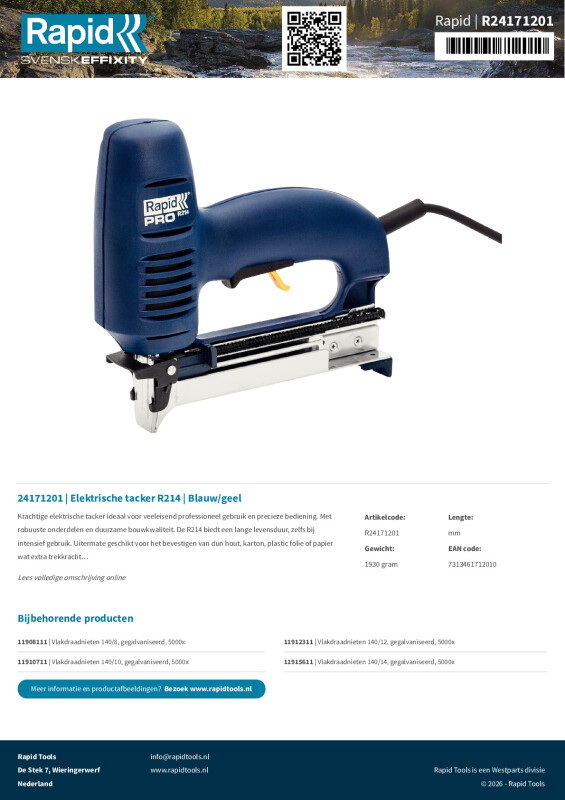 Productsheet Elektrische tacker R214 | Blauw/geel
