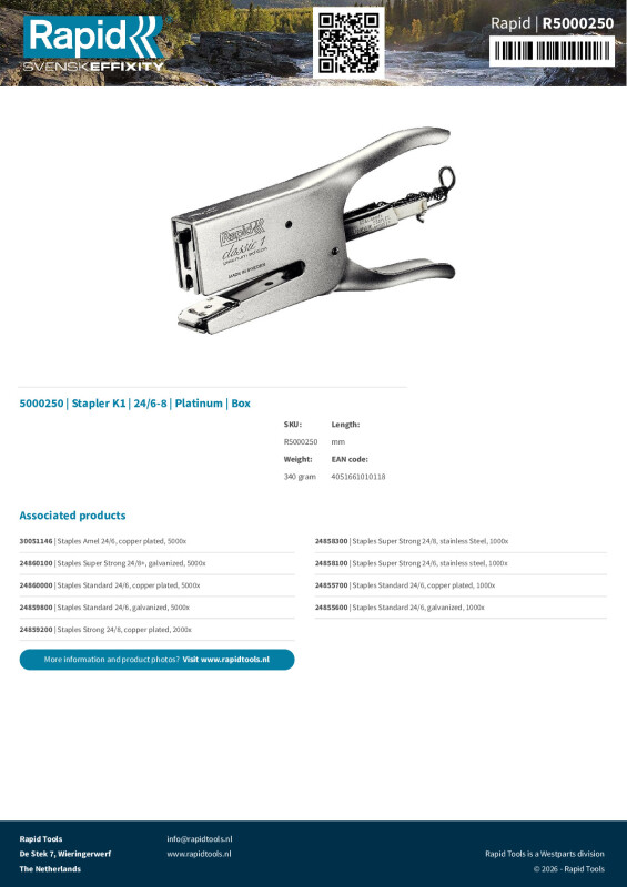 Productsheet Stapler K1 | 24/6-8 | Platinum | Box