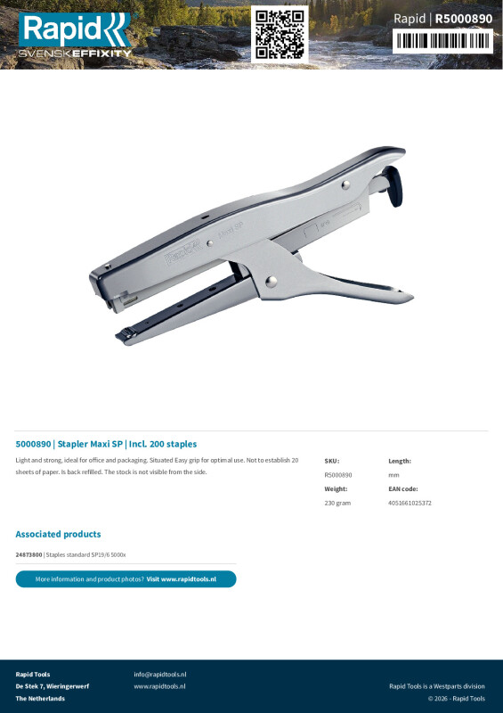 Productsheet Stapler Maxi SP | Incl. 200 staples