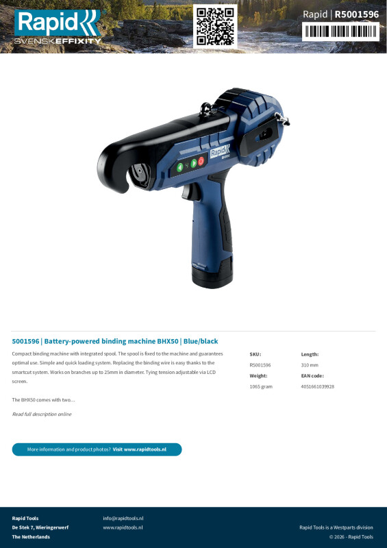 Productsheet Battery-powered binding machine BHX50 | Blue/black
