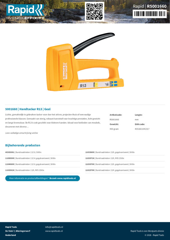 Productsheet Handtacker R13 | Geel